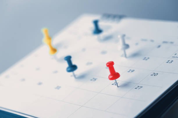 Academic calendar with important dates marked by coloured pins